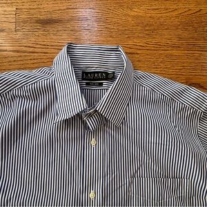 Lauren Ralph Lauren Men' Striped Blue collared button down shirt Sz 17 1/2 34/35